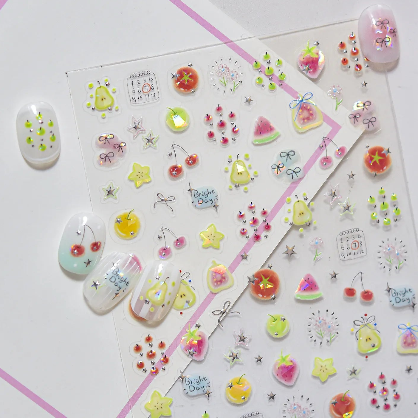 Y2K Apple & Cherry Nail Stickers – Cute Summer Fruits Nails