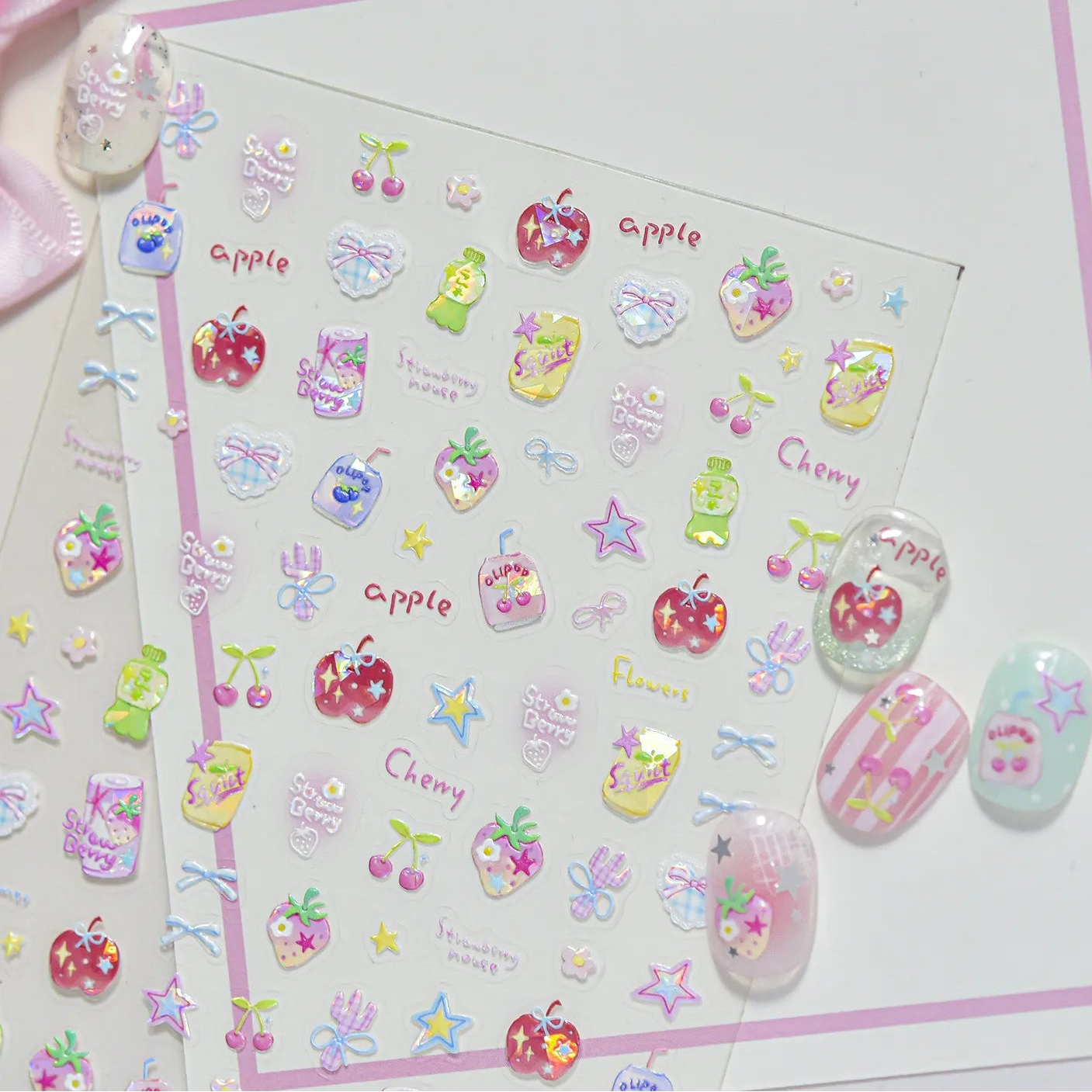 Y2K Apple & Cherry Nail Stickers – Cute Summer Fruits Nails