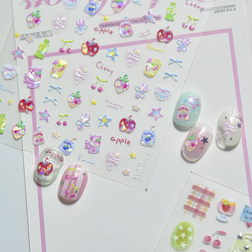 Y2K Apple & Cherry Nail Stickers – Cute Summer Fruits Nails