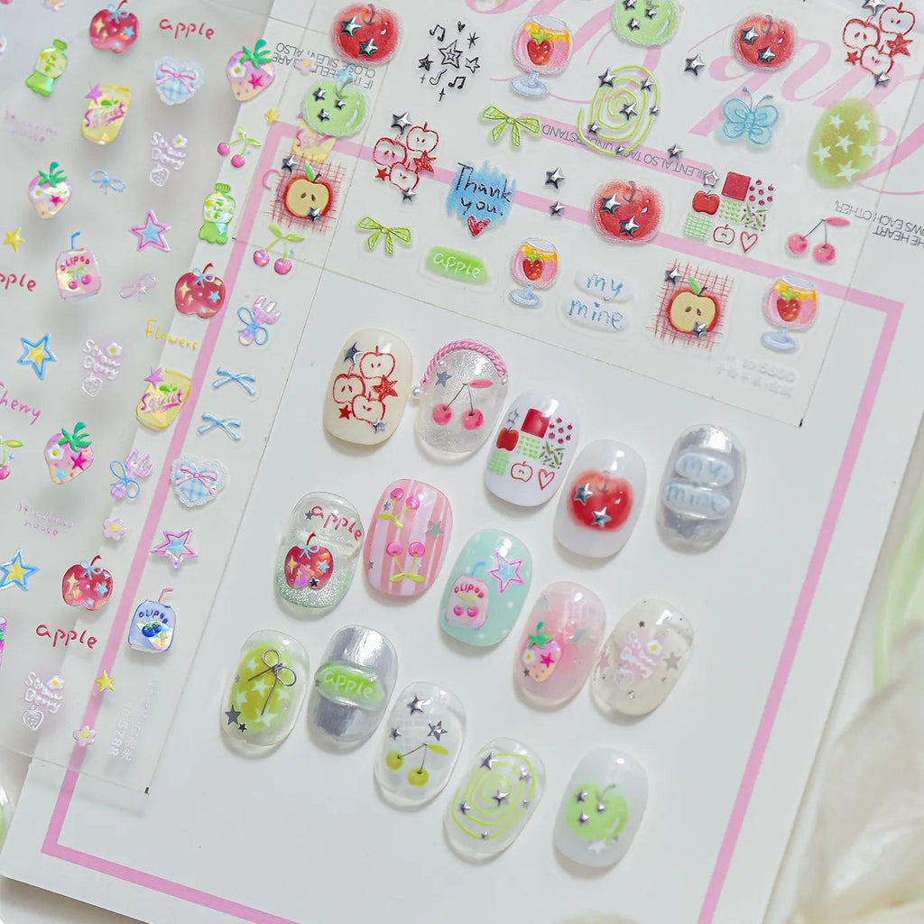 Y2K Apple & Cherry Nail Stickers – Cute Summer Fruits Nails