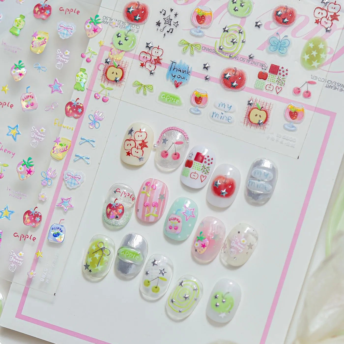 Y2K Apple & Cherry Nail Stickers – Cute Summer Fruits Nails