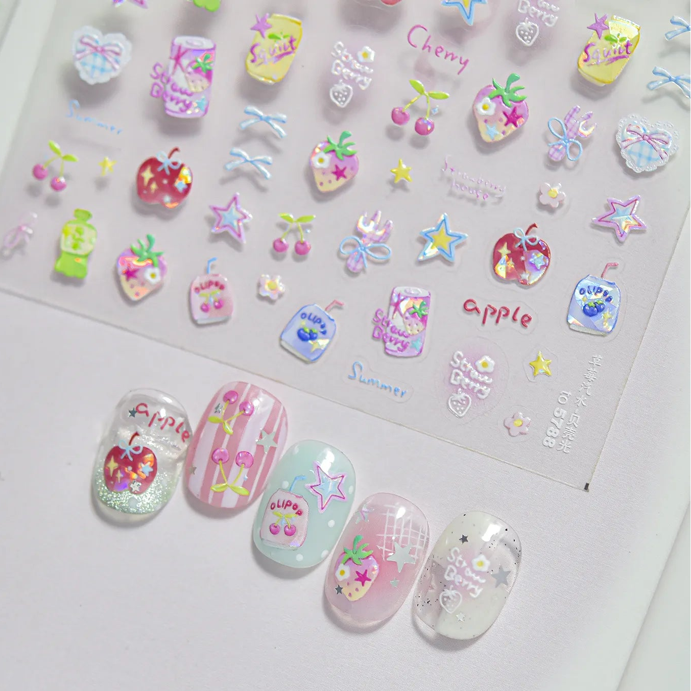 Y2K Apple & Cherry Nail Stickers – Cute Summer Fruits Nails 5788