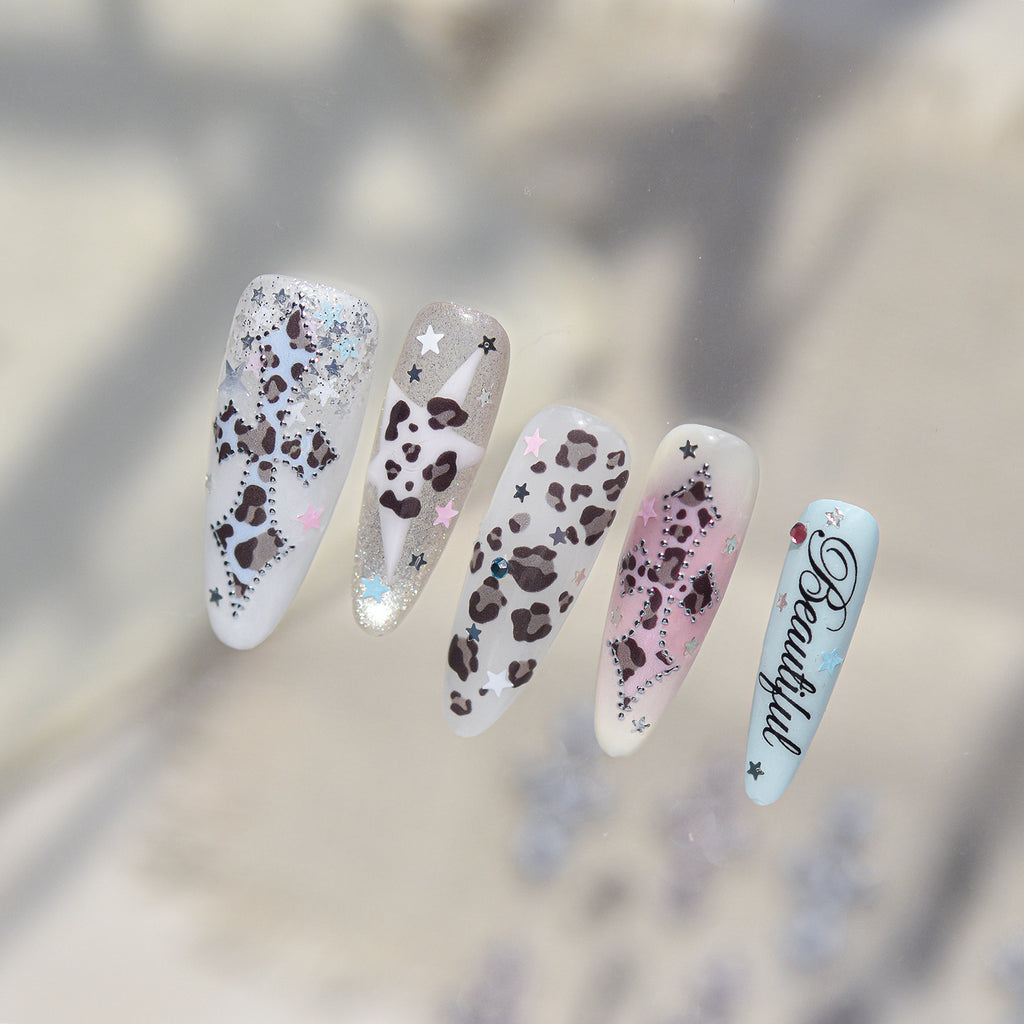 Y2K Bling Leopard Print & Cross Nail Stickers 6031