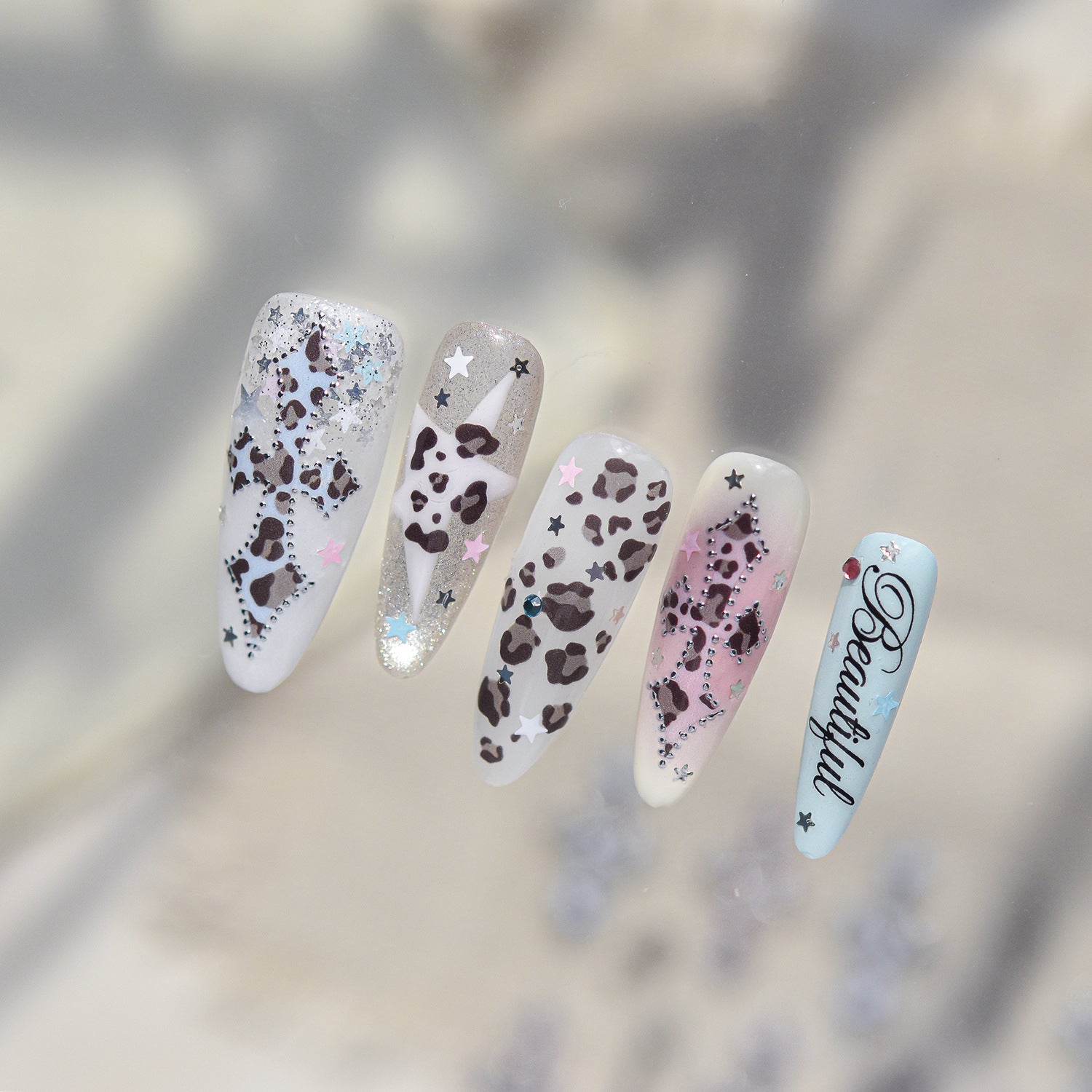 Y2K Bling Leopard Print & Cross Nail Stickers 6031