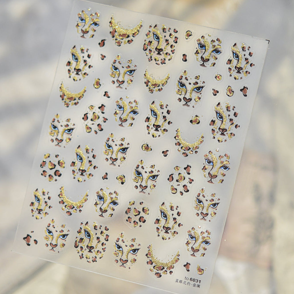 Y2K Bling Leopard Print & Cross Nail Stickers 6031