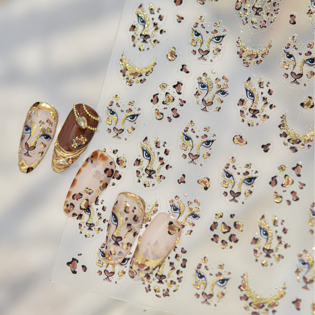 Y2K Bling Leopard Print & Cross Nail Stickers 6031