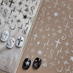 Y2K Cyber Grunge Nail Stickers - Black & White Halftone Cross Decals