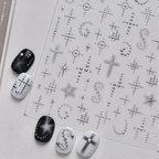 Y2K Cyber Grunge Nail Stickers - Black & White Halftone Cross Decals