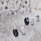 Y2K Cyber Grunge Nail Stickers - Black & White Halftone Cross Decals