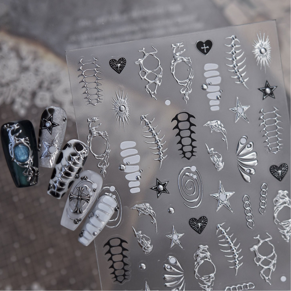 Y2K Edgy Silver Punk Nail Art Stickers - Gothic Metal Rivet Decals 