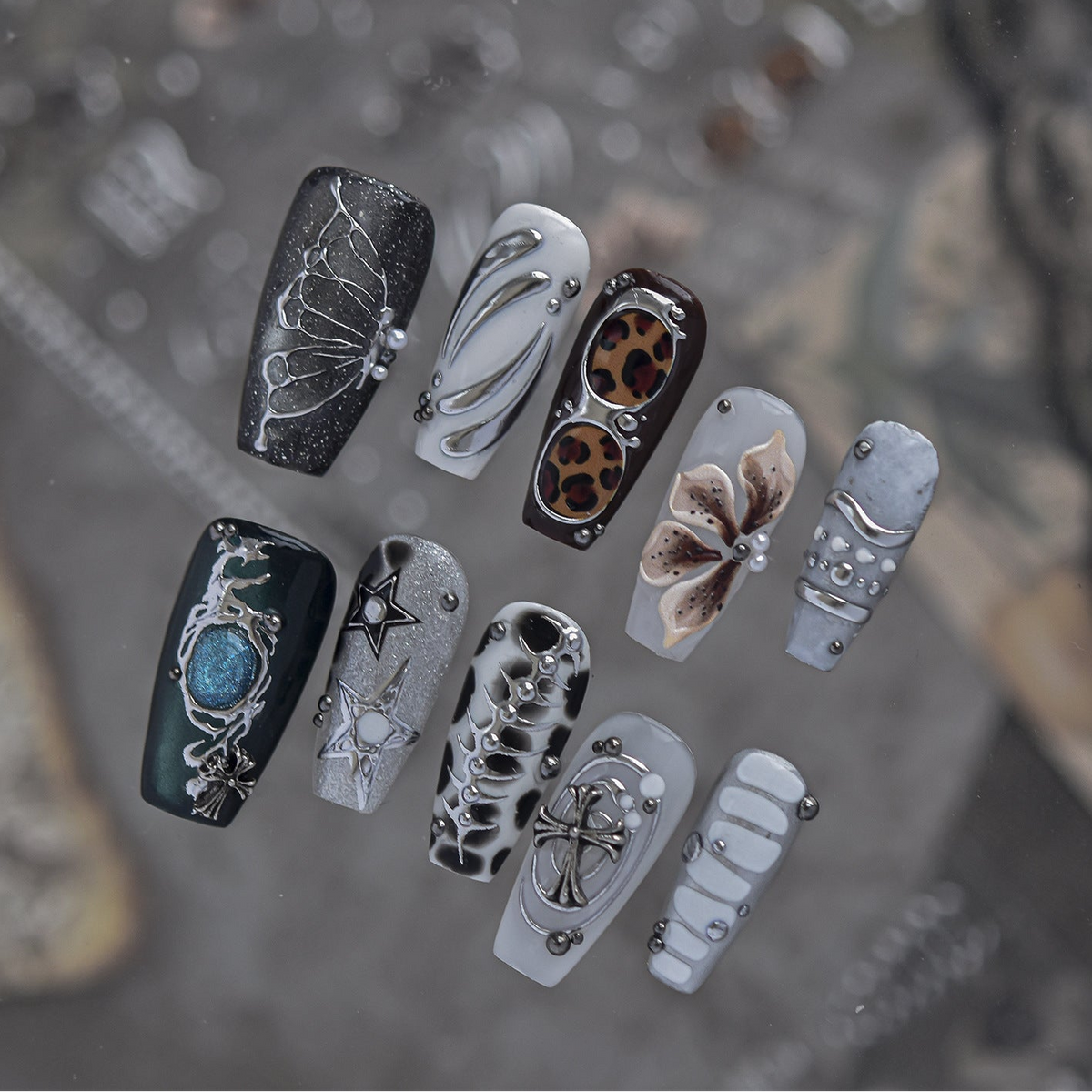 Y2K Edgy Silver Punk Nail Art Stickers - Gothic Metal Rivet Decals 