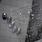 Y2K Metal Silver 3D Nail Stickers - Bowknot, Heart & Cross Decals 