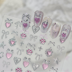 Y2K Metal Silver 3D Nail Stickers - Bowknot, Heart & Cross Decals