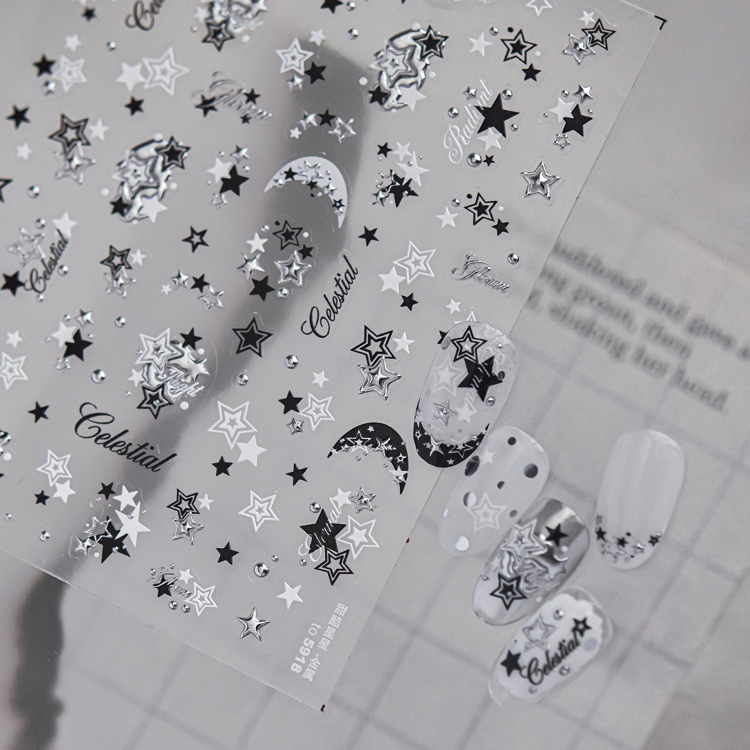 Y2K Metallic Chrome Heart & Star Nail Stickers 5918