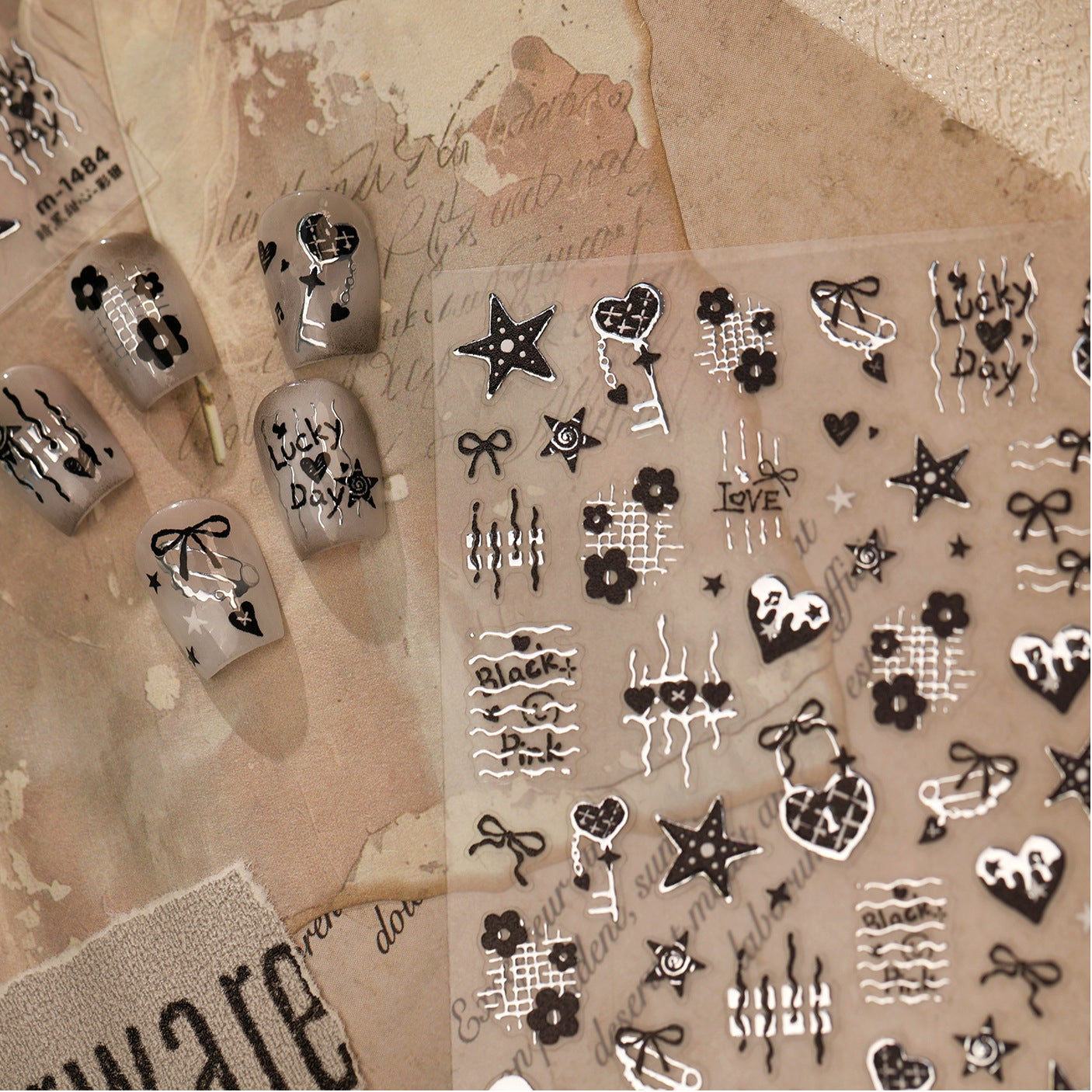Y2K Metallic Chrome Heart & Star Nail Stickers 5918