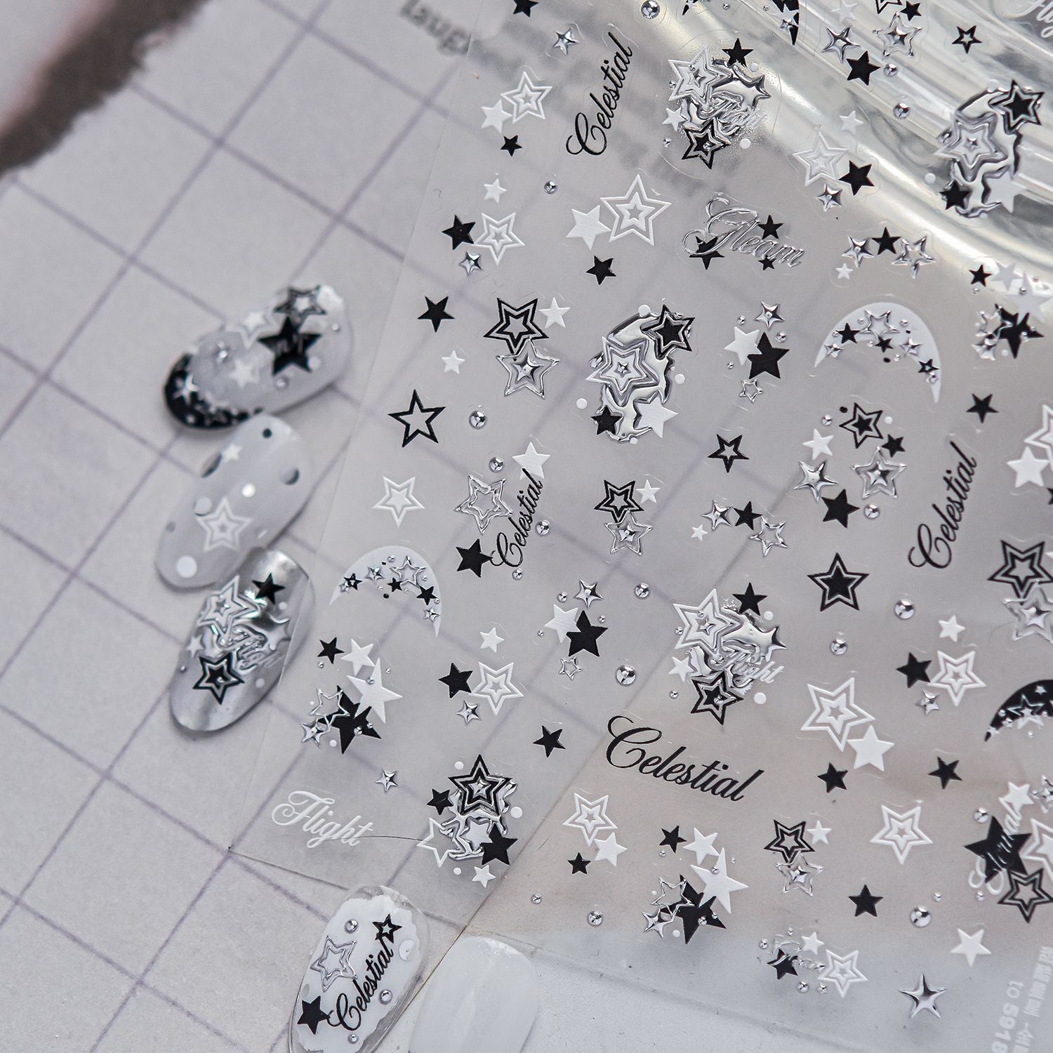 Y2K Metallic Chrome Heart & Star Nail Stickers 5918