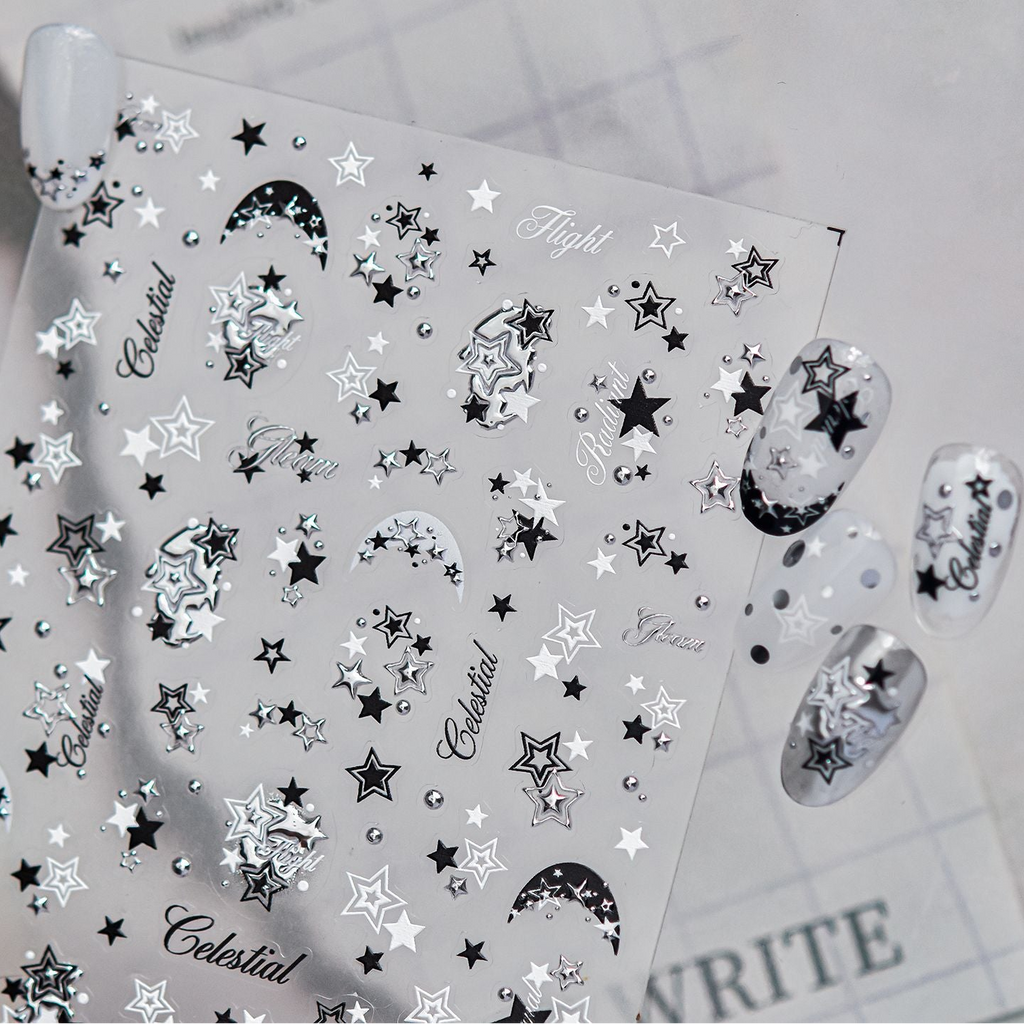 Y2K Metallic Chrome Heart & Star Nail Stickers 5918