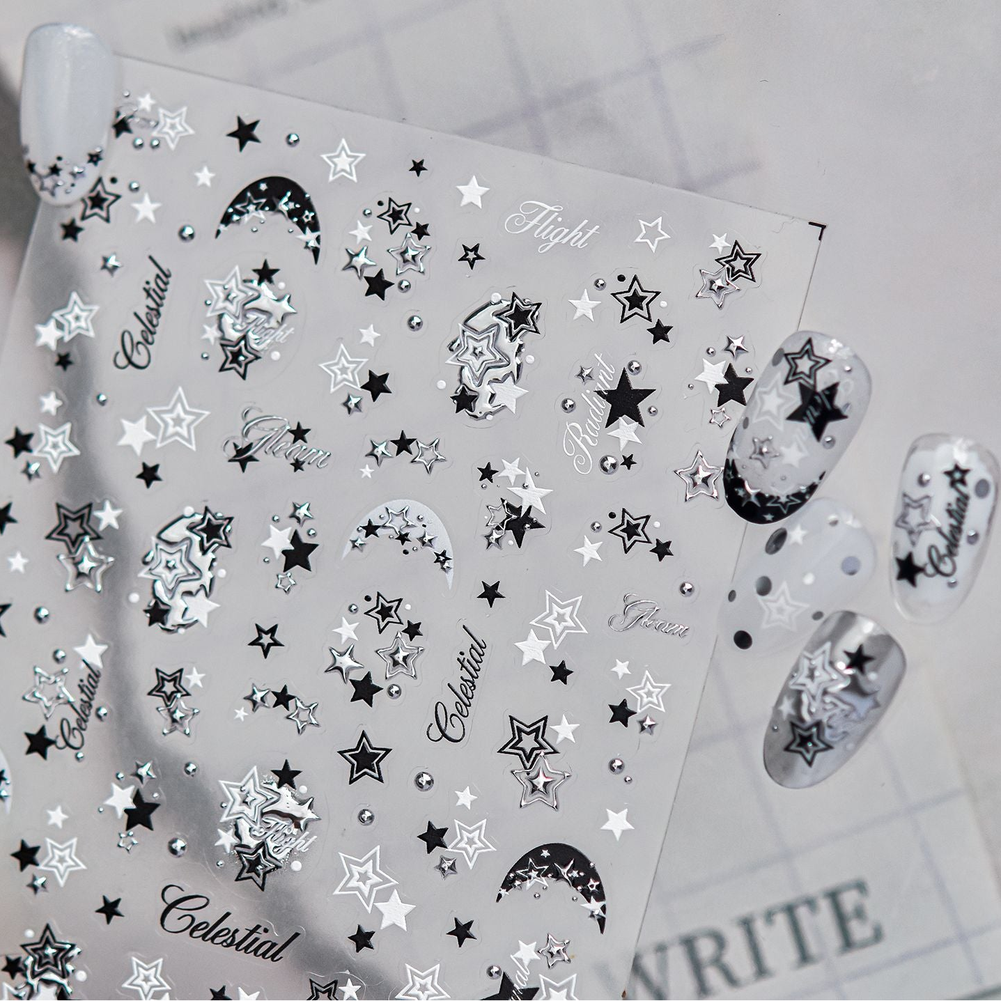 Y2K Metallic Chrome Heart & Star Nail Stickers 5918