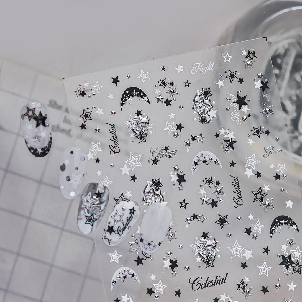 Y2K Metallic Chrome Heart & Star Nail Stickers 5918