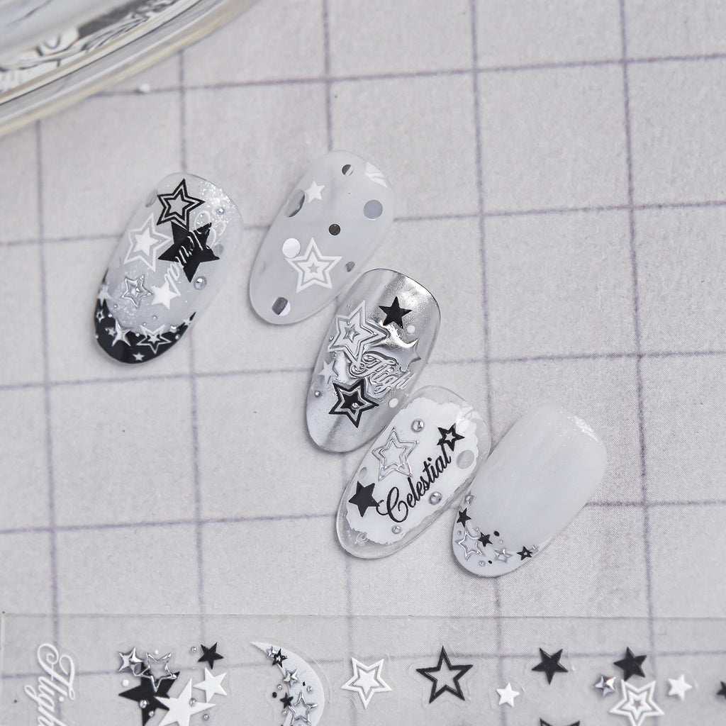 Y2K Metallic Chrome Heart & Star Nail Stickers 5918