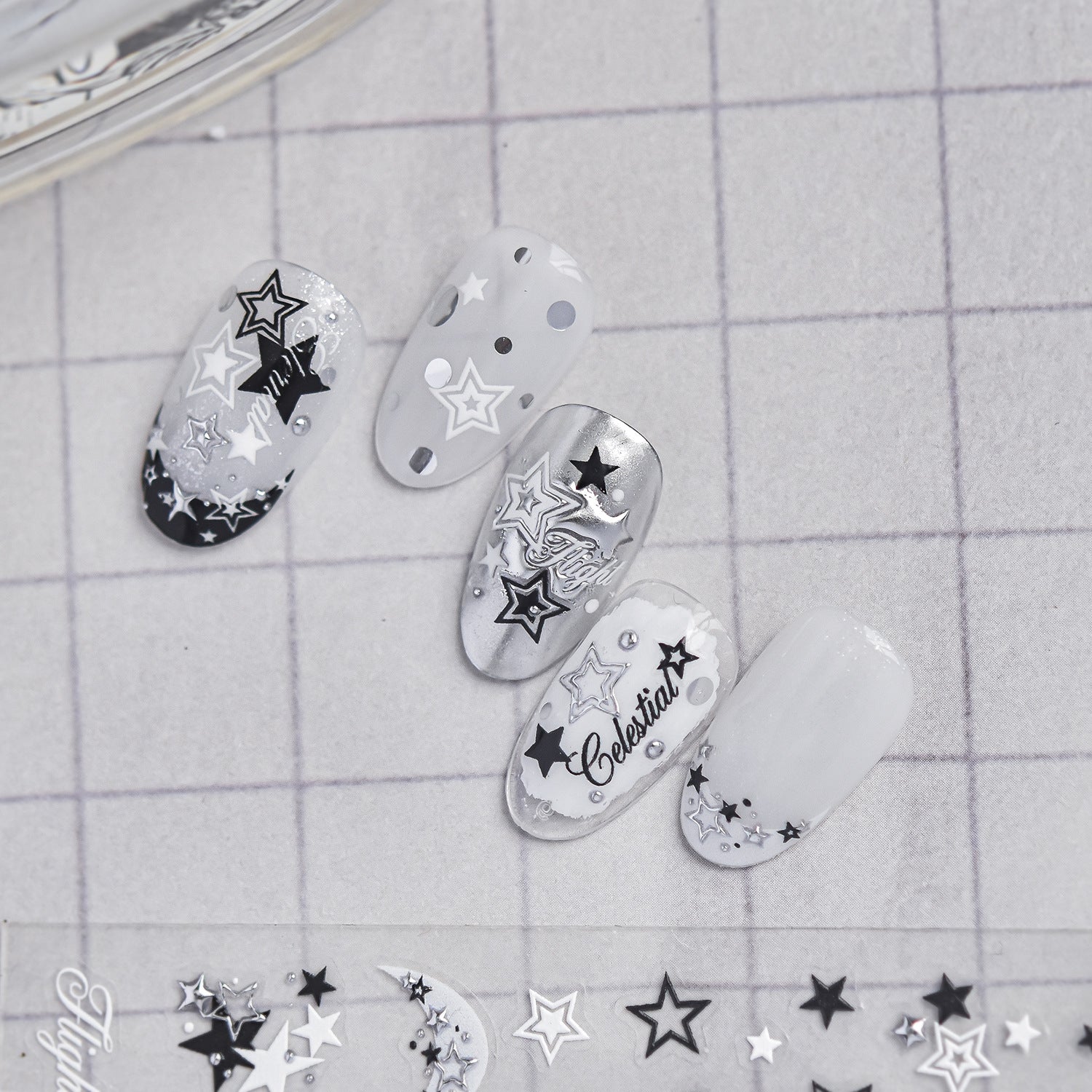Y2K Metallic Chrome Heart & Star Nail Stickers 5918