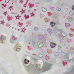 Y2K Pink Heart & Silver Star 3D Nail Art Stickers For Valentine's Day 5544