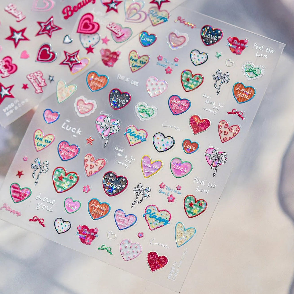Y2K Pink Heart & Silver Star 3D Nail Art Stickers For Valentine's Day 5544