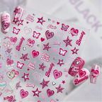 Y2K Pink Heart & Silver Star 3D Nail Art Stickers For Valentine's Day 5544