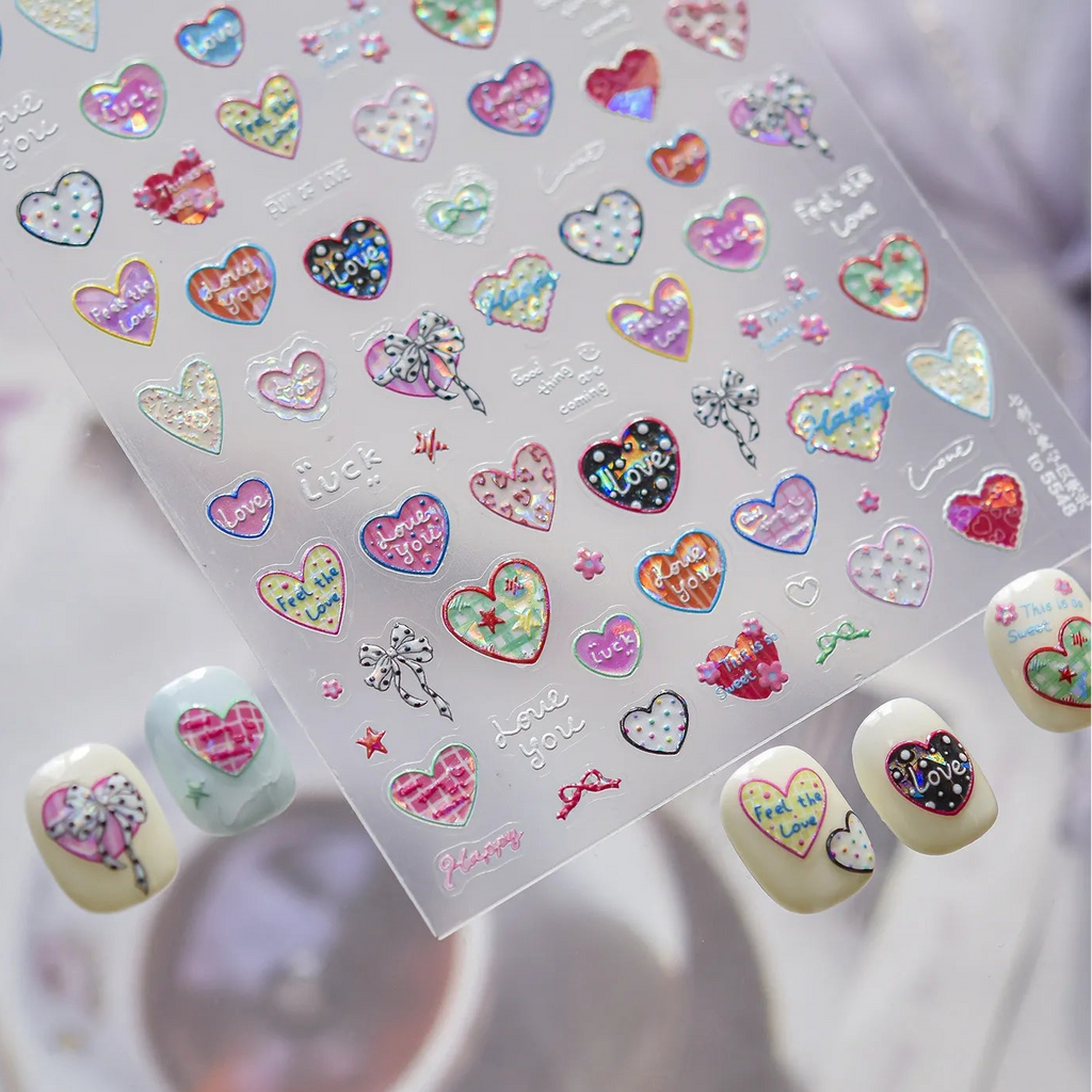 Y2K Pink Heart & Silver Star 3D Nail Art Stickers For Valentine's Day 5544