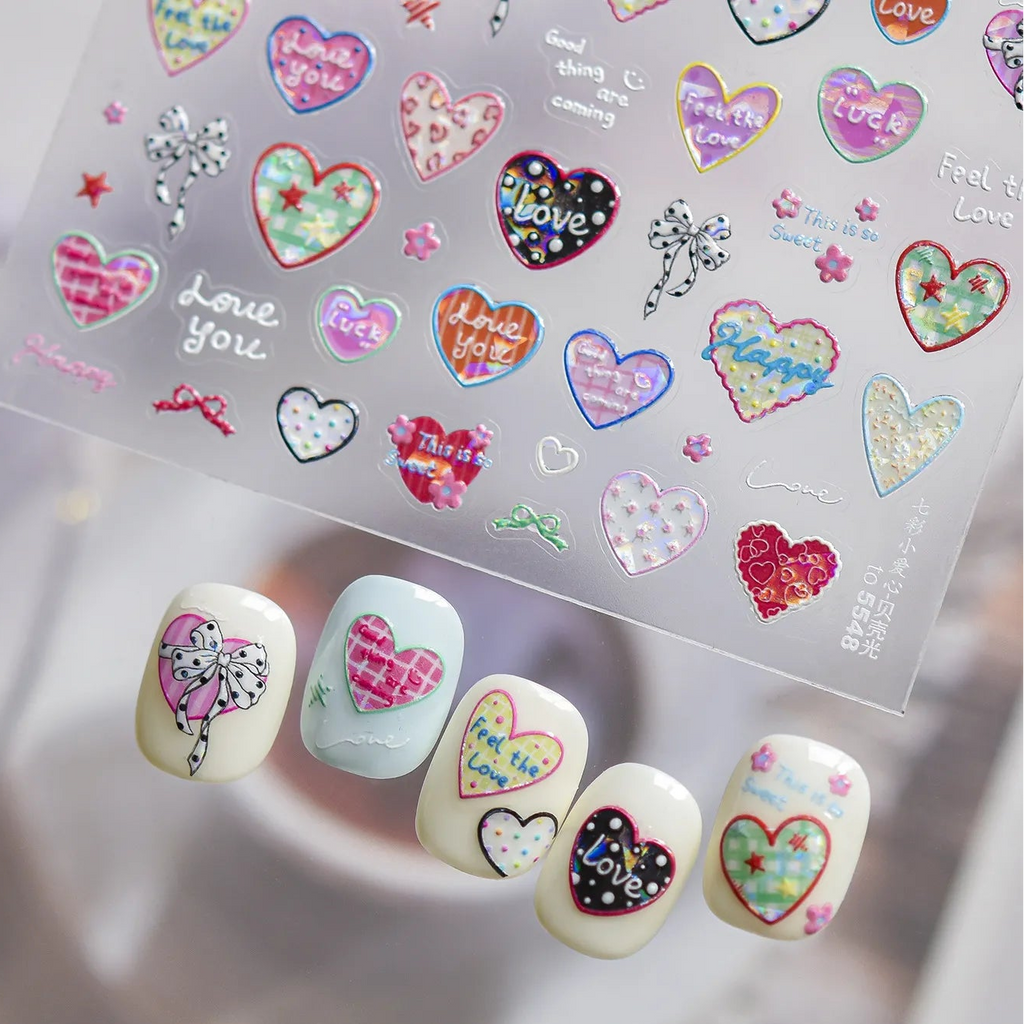 Y2K Pink Heart & Silver Star 3D Nail Art Stickers For Valentine's Day 5544
