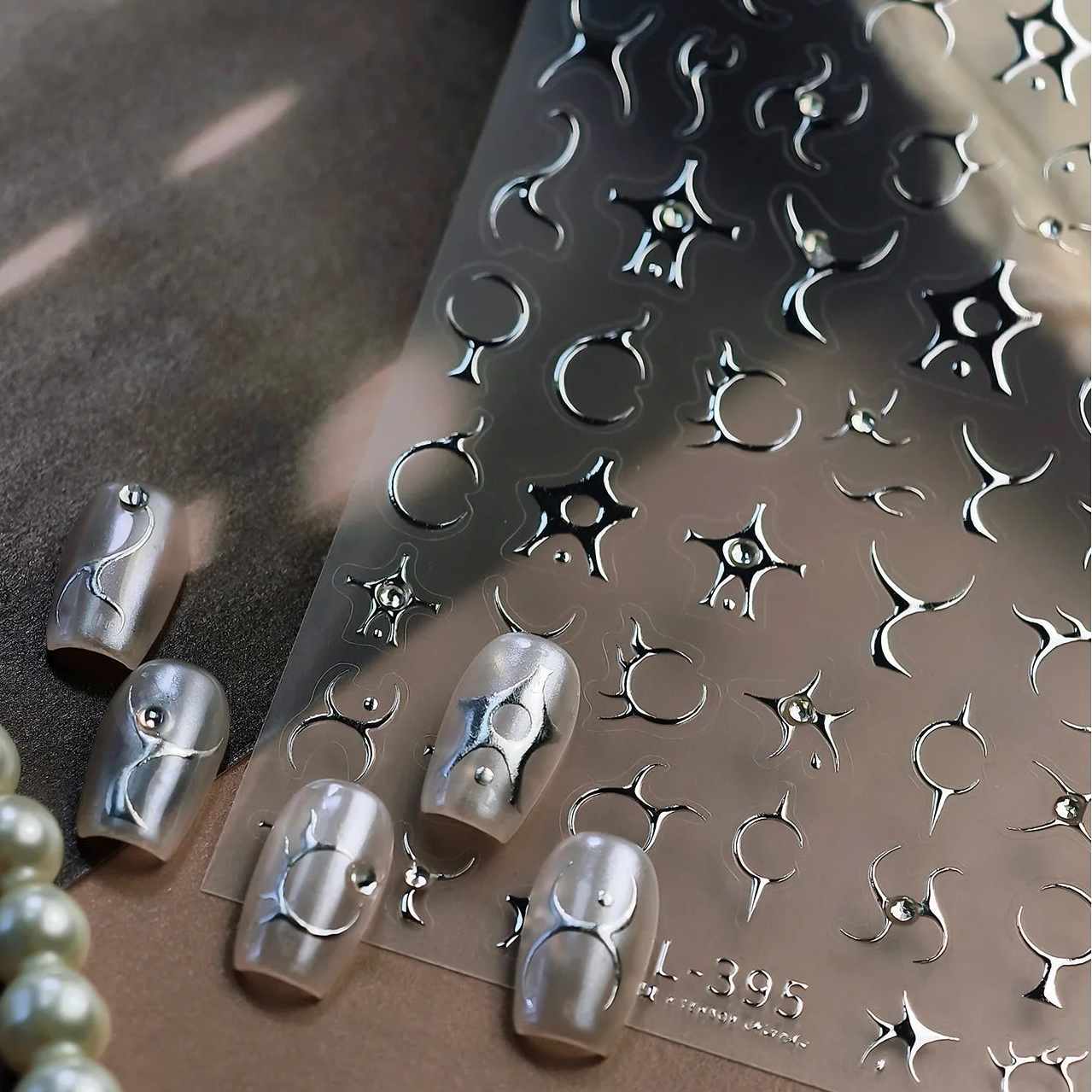 Y2K Silver Chrome 3D Nail Stickers - Gothic Abstract Metallic Decals TL395