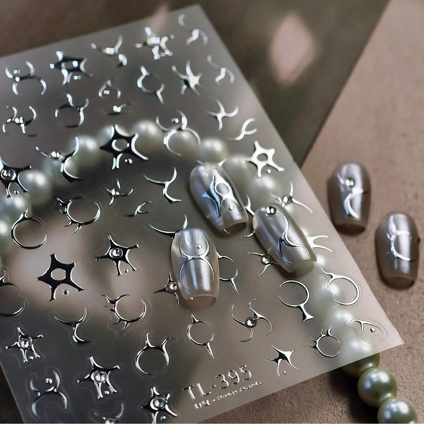 Y2K Silver Chrome 3D Nail Stickers - Gothic Abstract Metallic Decals TL395