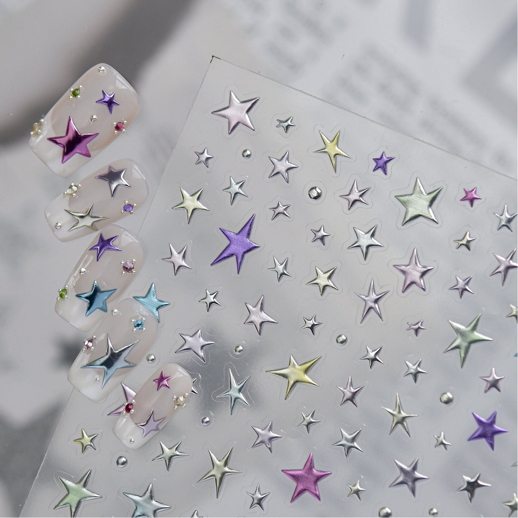 Y2K Star Nail Art Stickers - Metallic & Neon Starburst Decals 6065
