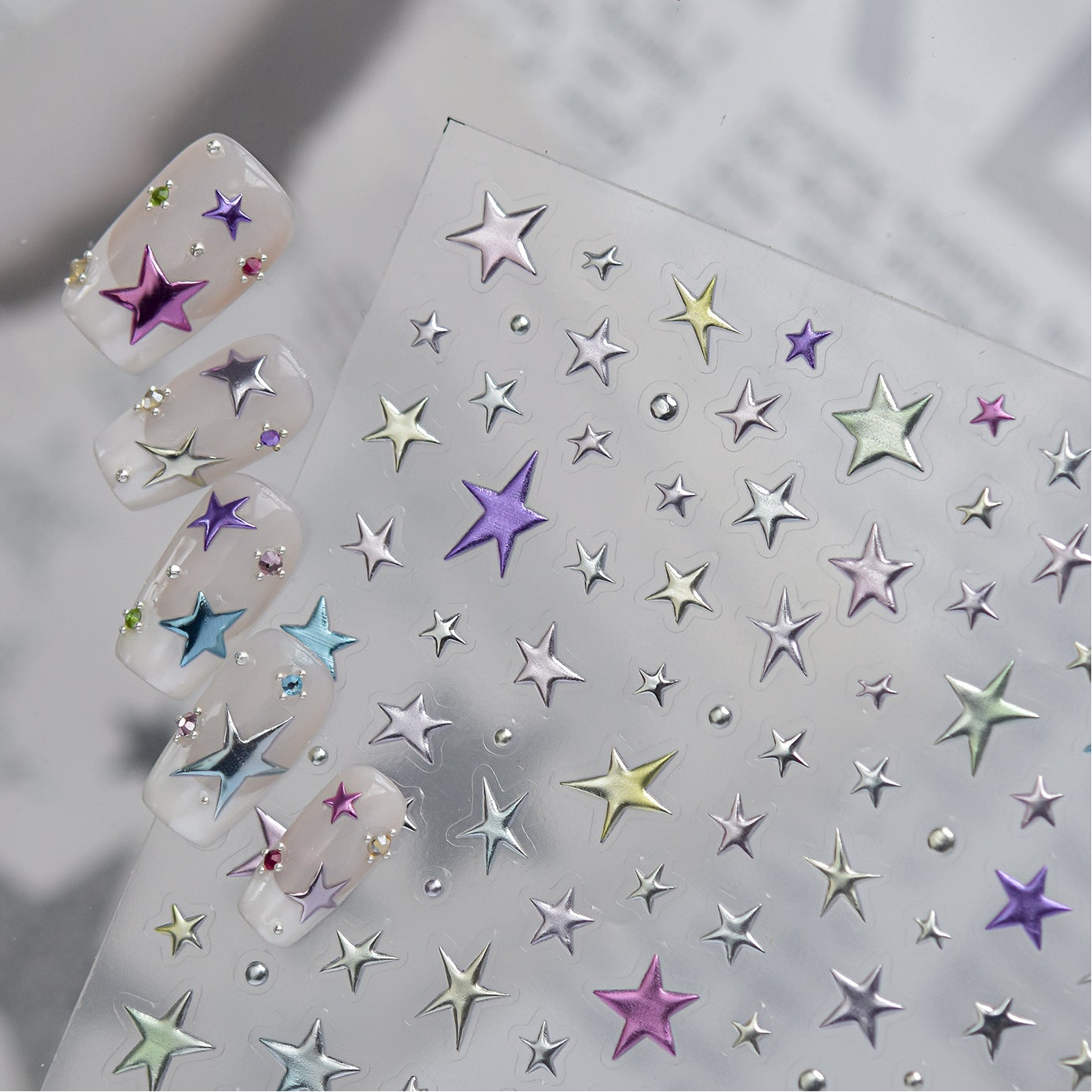 Y2K Star Nail Art Stickers - Metallic & Neon Starburst Decals 6065