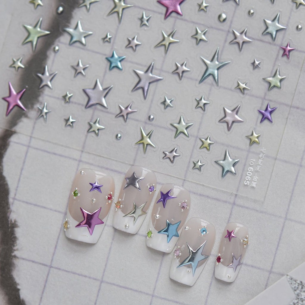Y2K Star Nail Art Stickers - Metallic & Neon Starburst Decals 6065