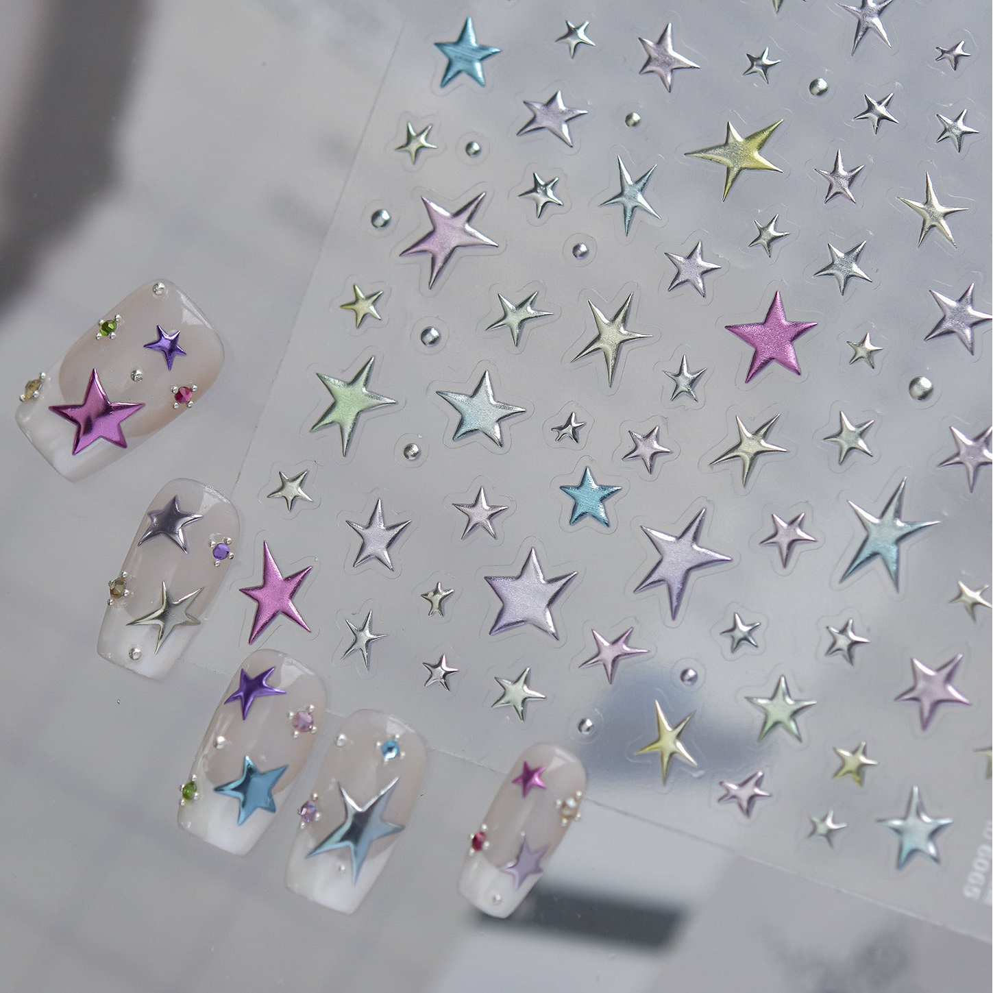 Y2K Star Nail Art Stickers - Metallic & Neon Starburst Decals 6065