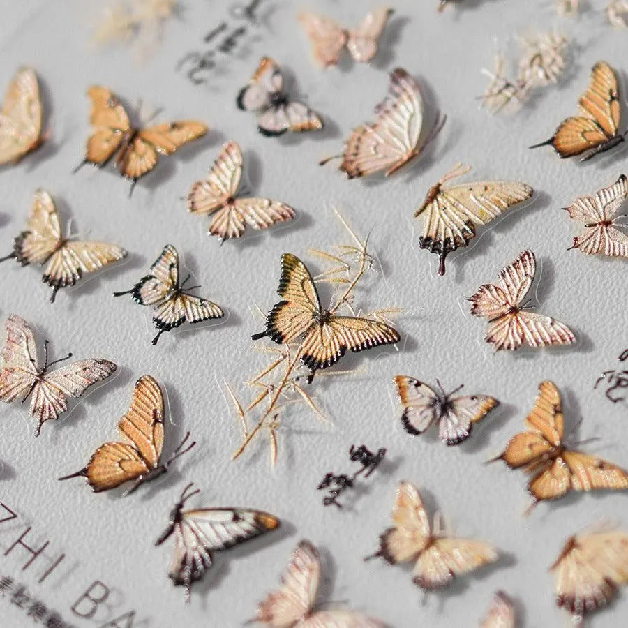 Yellow Butterfly Nail Art Stickers Adhesive Embossed Butterfly Wings Sticker Decals to3575
