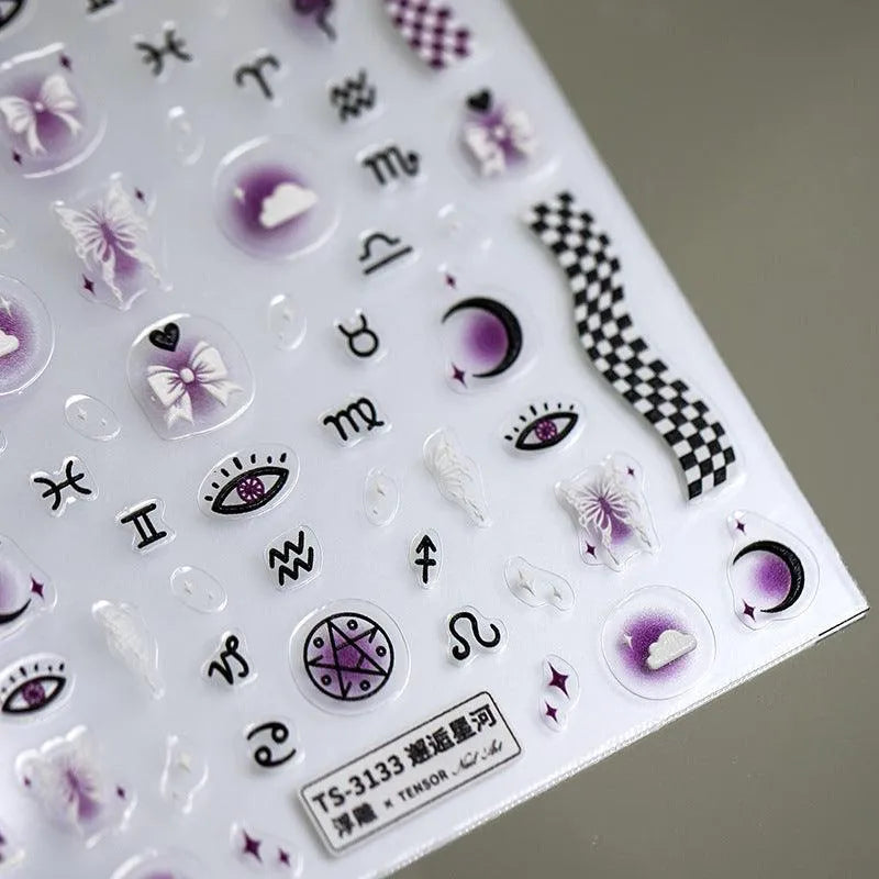 Zodiac Nail Art Stickers Adhesive Slider Eyes Moon Sticker Decals 