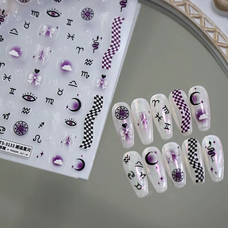 Zodiac Nail Art Stickers Adhesive Slider Eyes Moon Sticker Decals 