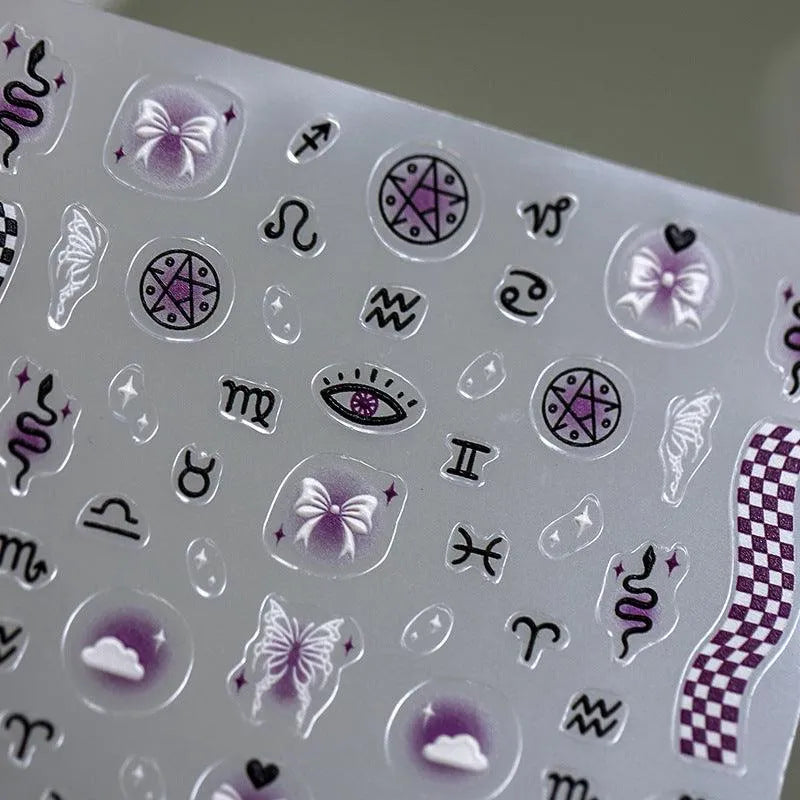 Zodiac Nail Art Stickers Adhesive Slider Eyes Moon Sticker Decals 