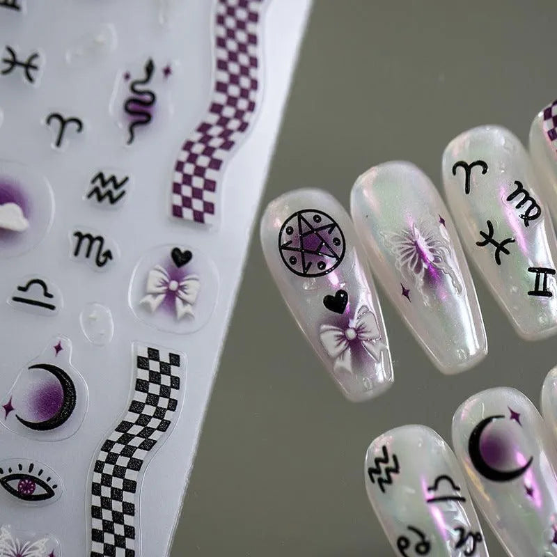 Zodiac Nail Art Stickers Adhesive Slider Eyes Moon Sticker Decals 