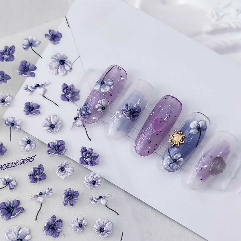 Tensor Nail Art Stickers Violet Flower Embossed Sticker Decals - Nail MAD