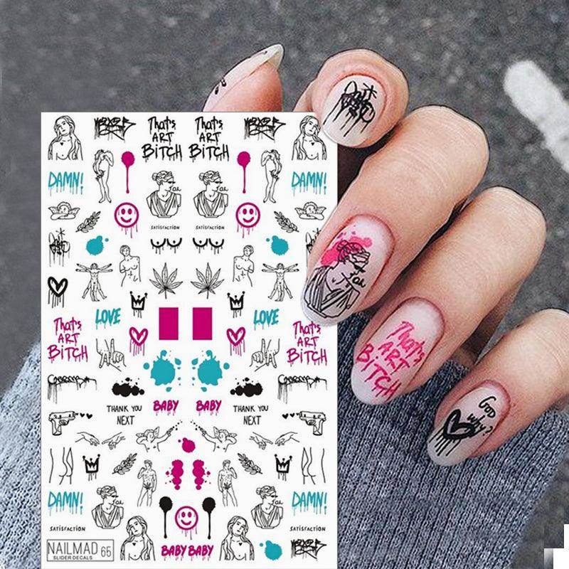 Korean Style Nail Slider Decals Gothic Letter Transfer Water Decals Snake Inscriptions Water Decal Nail Art Tattoos - Nail MAD