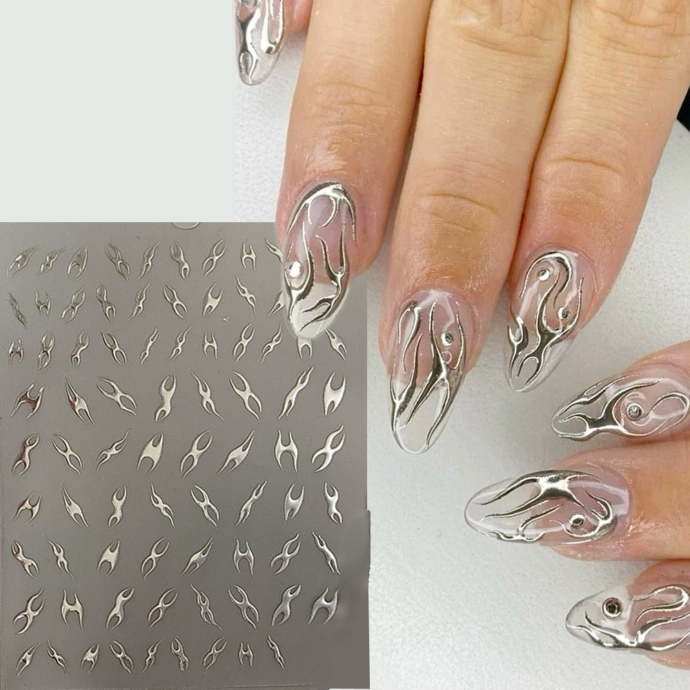 NailMAD Metal Flame Nail Art Stickers Adhesive Embossed Fire Chain Sticker Decals toa146