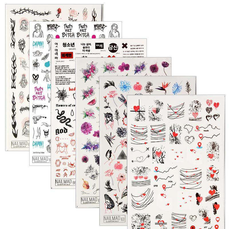 Korean Style Nail Slider Decals Gothic Letter Transfer Water Decals Snake Inscriptions Water Decal Nail Art Tattoos - Nail MAD