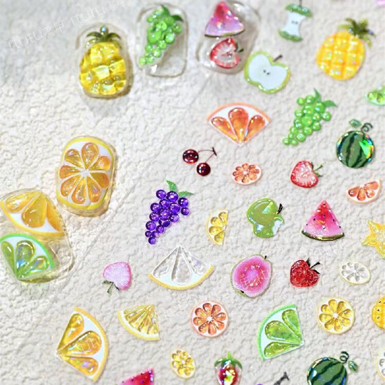 3D Fruit & Drink Nail Stickers | Summer Blueberry & Cocktail Jelly Decals
