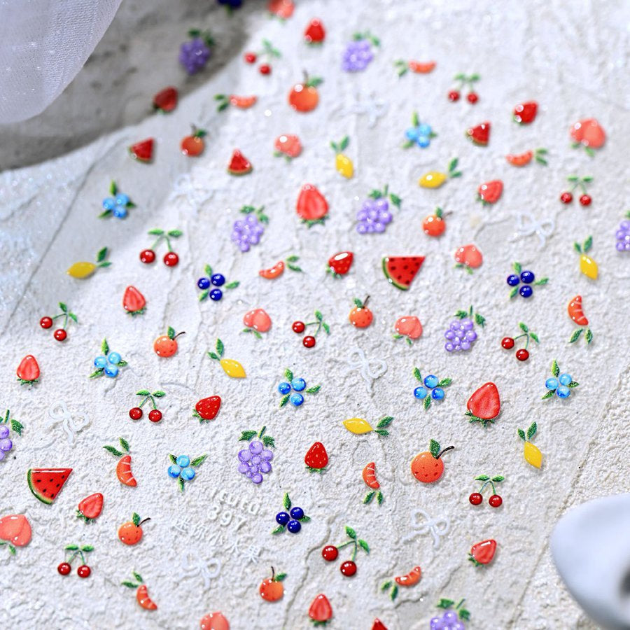 3D Fruit & Drink Nail Stickers | Summer Blueberry & Cocktail Jelly Decals