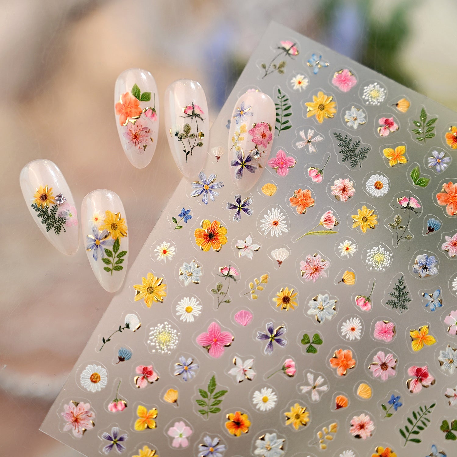 Mini Dried Flower Nail Stickers Wild Pressed Floral Sticker Decals