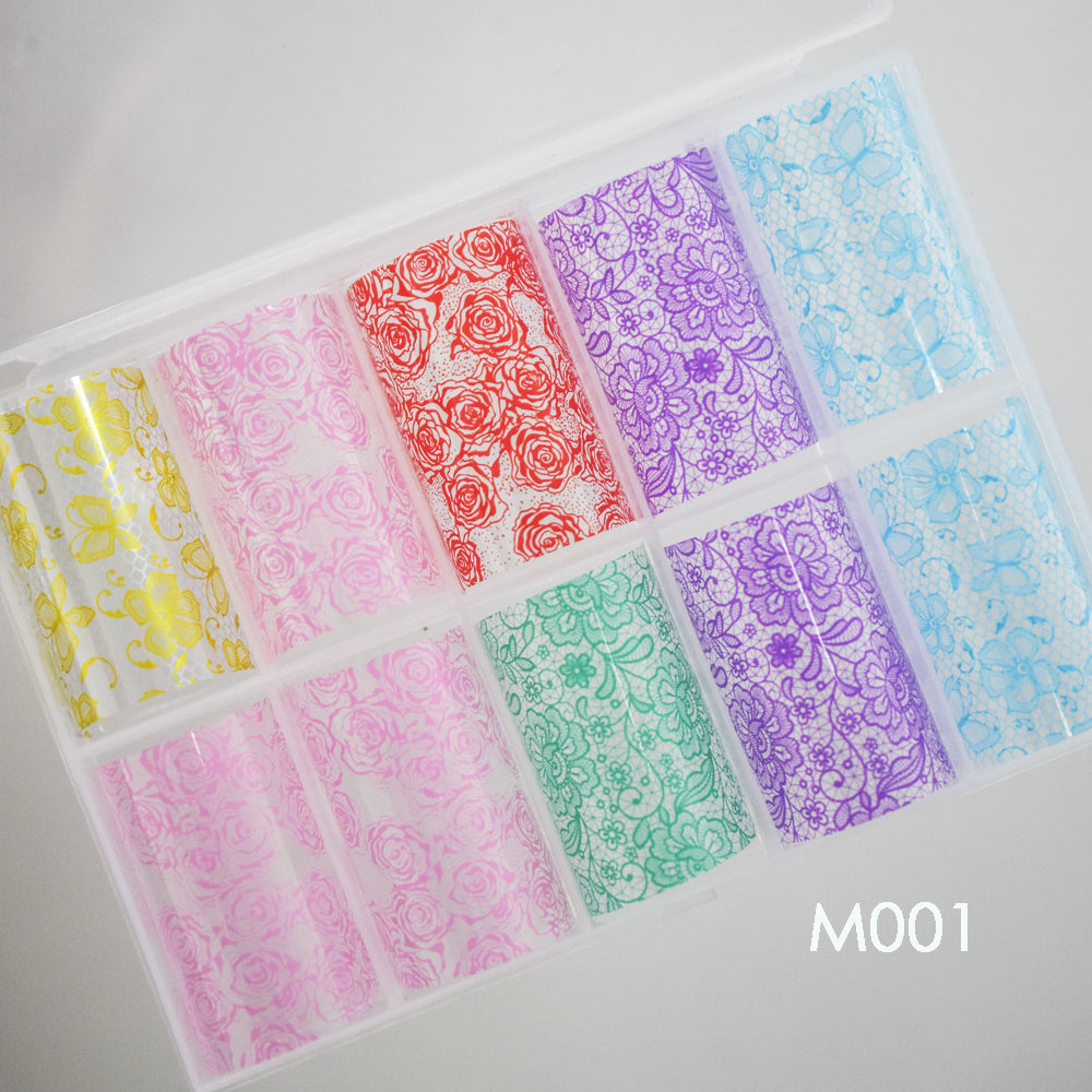 Elegant Lace Nail Foil Collection - White & Black Floral Wedding Art Decals