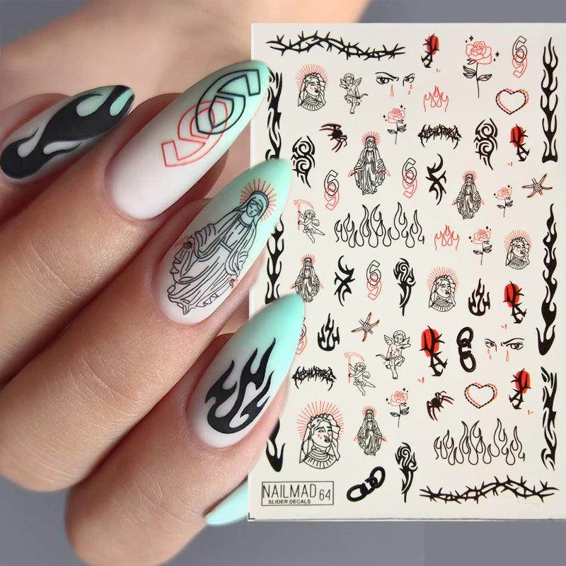 Korean Style Nail Slider Decals Gothic Letter Transfer Water Decals Snake Inscriptions Water Decal Nail Art Tattoos - Nail MAD